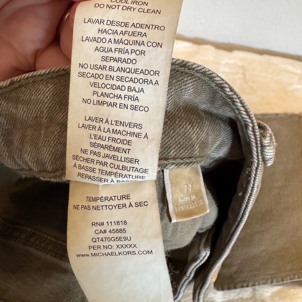 Michael Kors Olive Green Cargo Denim Midi Skirt with Front Slit Size 14 - Picture 10 of 10